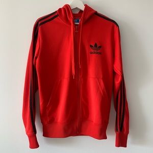 RED ADIDAS TRACK ZIP UP SWEATER
